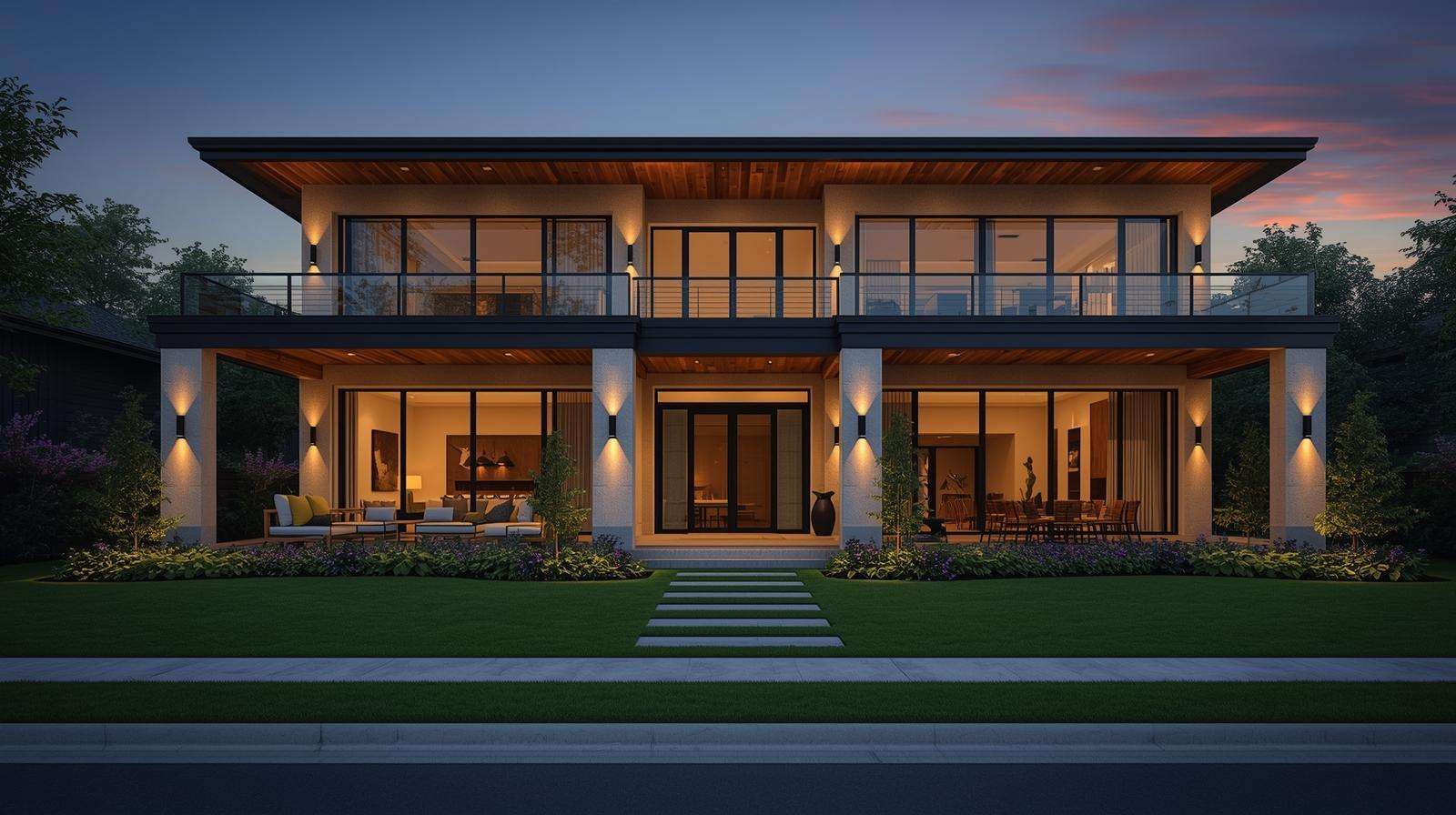 Luxury villa exterior design with landscaped garden