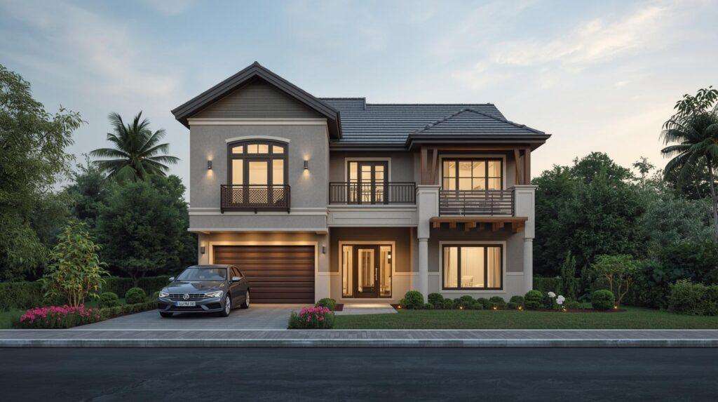 Independent villa front elevation in gated community